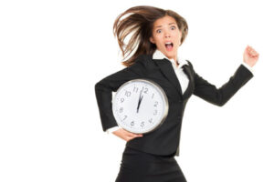 DLO office moving experts - Woman jumping with a clock