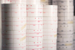 stacks of rolls of DLO packing labels