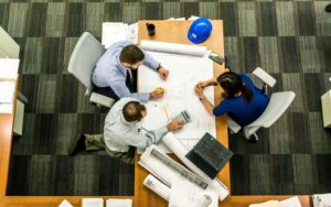 office staff reviewing paperwork